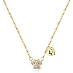 Dog Mom Necklace for Women, Dainty 14K Gold Plated Cubic Zirconia Paw Print Initial Necklace Dog Mom Gifts for Women