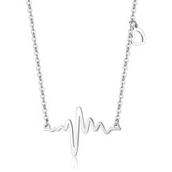 Zillaly 18K Gold Silver Rose Gold Plated Stainless Steel ECG Heartbeat Love ECG Necklace Female Jewelry