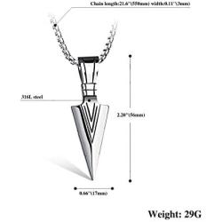 PAMTIER Mens American Indian Arrowhead Stainless Steel Pendant Necklace