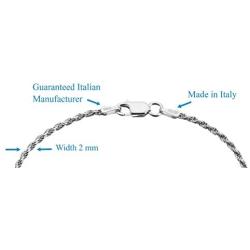 Quadri - Rope Chain Diamond-Cut in 925 Sterling Silver Italian 2mm Solid Necklace for Men Women Boys Girls - 16 to 30 inch - Premium Quality Certified Made in Italy - Gift Box Included