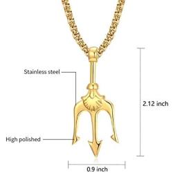 FAANCU Poseidon God of The Sea Trident Necklace Stainless Steel Pendant for Men Hip Hop Jewelry