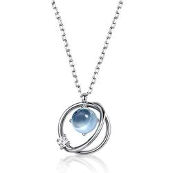 Star Planet Necklace Choker Blue Glass Cubic Zirconia Starry Universe Round Circle Pendant Necklace for Women Girls Fashion Jewelry