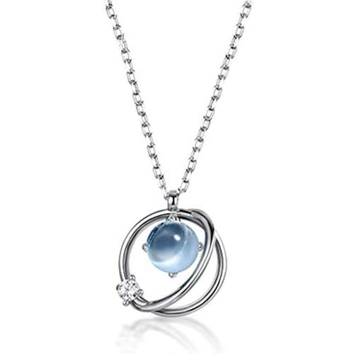 Star Planet Necklace Choker Blue Glass Cubic Zirconia Starry Universe Round Circle Pendant Necklace for Women Girls Fashion Jewelry