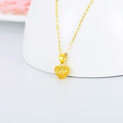 18K Real Gold Tiny Heart Necklace Women Jewelry, Sparkling Diamond Cut Hollow Heart Pendant Love Gifts for Girls, Teens, Gold Chain 16-18 Inch