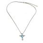 Angel Wings Cross Pendant Necklace Crystal Heart Crucifix Chain Jewelry for Womnen and Girls (Blue)