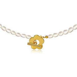 YorzAhar Mini Pearl Necklace with Gold Flower Clasp Pearl Choker Necklace for Women Teenagers Gifts
