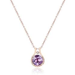 14K Rose Gold over Sterling Silver Diamond and Amethyst Halo Pendant Necklace (3.00 CTW), 18, Jewelry for Women