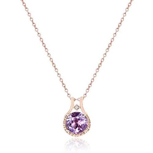 14K Rose Gold over Sterling Silver Diamond and Amethyst Halo Pendant Necklace (3.00 CTW), 18, Jewelry for Women