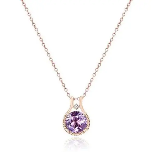 14K Rose Gold over Sterling Silver Diamond and Amethyst Halo Pendant Necklace (3.00 CTW), 18, Jewelry for Women
