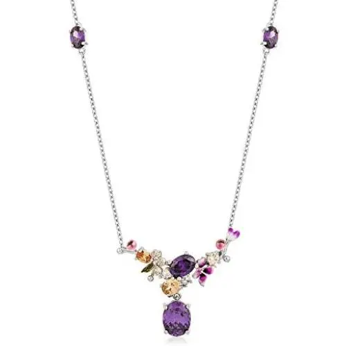 Anthia Jewelry Womens Sterling Silver Multi Gems Filigree Flower Pendant Necklace Anthia Jewelry Womens Sterling Silver Multi Gems Filigree Flower Pendant Necklace