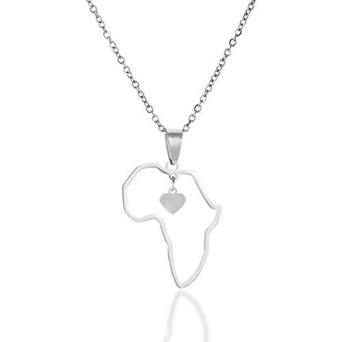 Stainless Steel Hollow Out Africa Map Motherland Pendant Necklace one Heart in Map State Jewelry