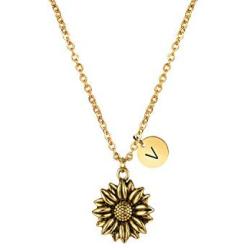 Joycuff Sunflower Necklaces for Women with Initial Charm Jewelry Gifts for Teen Girls Alphabet A to Z