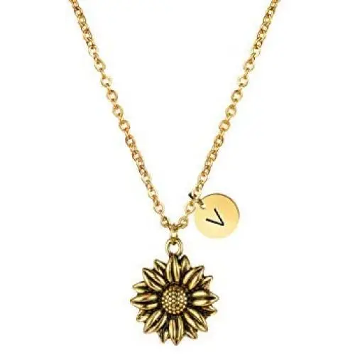 Joycuff Sunflower Necklaces for Women with Initial Charm Jewelry Gifts for Teen Girls Alphabet A to Z