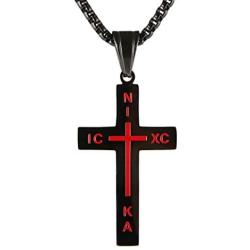 HZMAN Stainless Steel Russian Orthodox Cross Pendant Necklace for Men Women, NIKA, ICXC