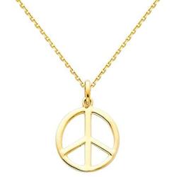 The World Jewelry Center 14k Yellow Gold Peace Sign Pendant with 0.9mm Cable Chain Necklace