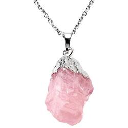 Top Plaza Reiki Healing Crystal Stone Pendant Necklace Irregular Natural Raw Rose Quartz Gemstone Necklaces for Womens