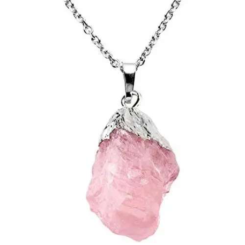 Top Plaza Reiki Healing Crystal Stone Pendant Necklace Irregular Natural Raw Rose Quartz Gemstone Necklaces for Womens Top Plaza Reiki Healing Crystal Stone Pendant Necklace Irregular Natural Raw Rose Quartz Gemstone Necklaces for Womens