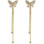 Vintage Butterfly Rhinestone Pearl Beads Long Tassel Threader Dangle Drop Earrings 14K Gold Plated Shiny Crystal Fringe Chain Crawler Earrings for Women Girl Statement Jewelry Gift