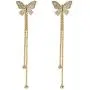 Vintage Butterfly Rhinestone Pearl Beads Long Tassel Threader Dangle Drop Earrings 14K Gold Plated Shiny Crystal Fringe Chain Crawler Earrings for Women Girl Statement Jewelry Gift