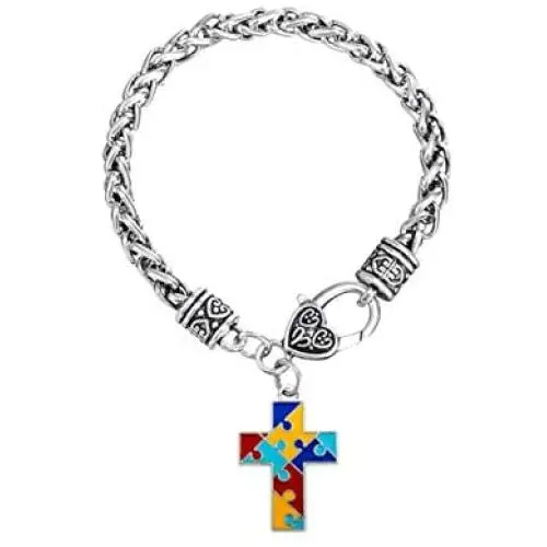 MiniJewelry Autism Awareness Puzzle Jigsaw Love Heart Cross Charm Bracelet for Women Mom Sister Daughter Brother Son Auntie Wife Husband Family MiniJewelry Autism Awareness Puzzle Jigsaw Love Heart Cross Charm Bracelet for Women Mom Sister Daughter Brother Son Auntie Wife Husband Family