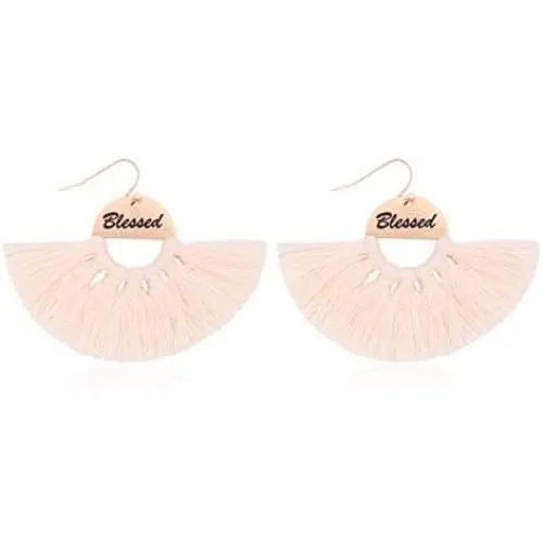Bohemian Tassel Thread Fringe Statement Earrings - Inspirational Message Letter Fan Shield, Blessed Mama Chandelier Duster Dangles Jewelry Gift for Mom Bohemian Tassel Thread Fringe Statement Earrings - Inspirational Message Letter Fan Shield, Blessed Mama Chandelier Duster Dangles Jewelry Gift for Mom
