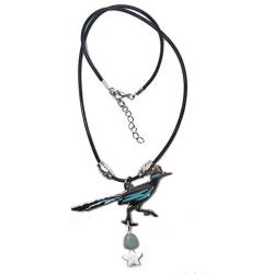 Arizona Silver Necklace with Turquoise Color Glass Bead and Shell Star Hanging Tribal Style Oversized Necklace Black String