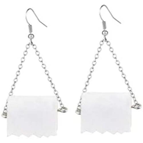 ROSTIVO Toilet Paper Earrings for Women and Girls Novelty Dangle Earrings Toilet Paper Earrings Gag Gift 2020