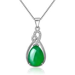 Womens Platinum Plated Pear-Shaped Simulated Agate Pendant Teardrop Necklace Birthstone Jewelry Gifts for Mother ZY048