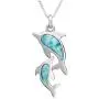 Aloha Jewelry Company Sterling Silver Natural Larimar Mother & Baby Dolphin Necklace Pendant with 18'' Box Chain Aloha Jewelry Company Sterling Silver Natural Larimar Mother & Baby Dolphin Necklace Pendant with 18'' Box Chain