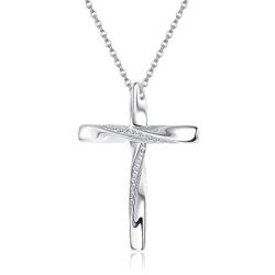 Sllaiss 925 Sterling Silver Classic Cross Pendant Necklace, God in My Heart Faith Hope Christian Religious Jewelry, Sets with Swarovski Zirconia