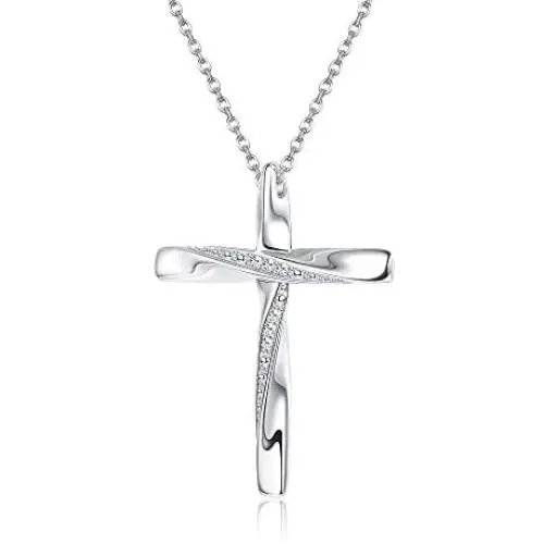 Sllaiss 925 Sterling Silver Classic Cross Pendant Necklace, God in My Heart Faith Hope Christian Religious Jewelry, Sets with Swarovski Zirconia