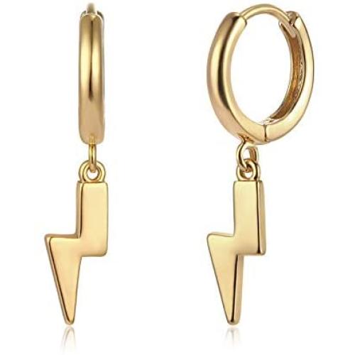 Fettero Gold Huggie Hoop Earrings Star Cross Lock Lightning Spike Evil Eye Fan Bead Dangle Drop Snake Sleeper 14K Gold Plated Dainty Minimalist Simple Boho Hypoallergenic Jewelry Gift for Women Men