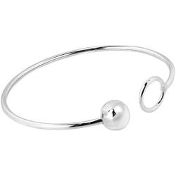 AeraVida Modern Circle and Ball Open Wrap .925 Sterling Silver Cuff Bangle Bracelet