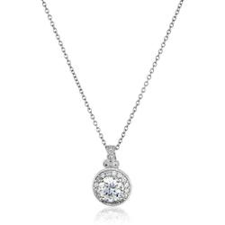 Platinum-Plated Sterling Silver Swarovski Zirconia Round-Cut Antique Pendant Necklace, 18''