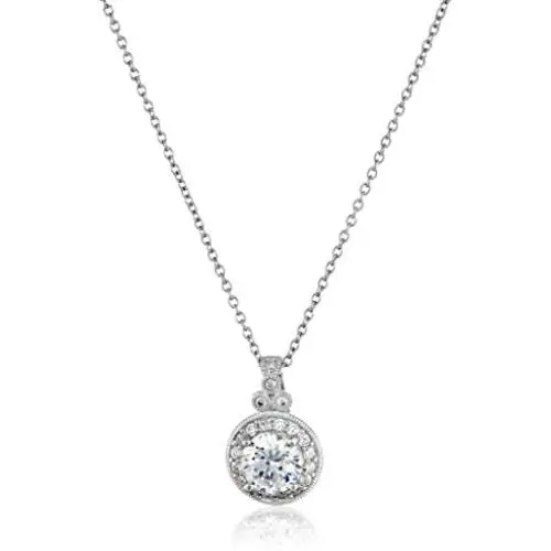 Platinum-Plated Sterling Silver Swarovski Zirconia Round-Cut Antique Pendant Necklace, 18''