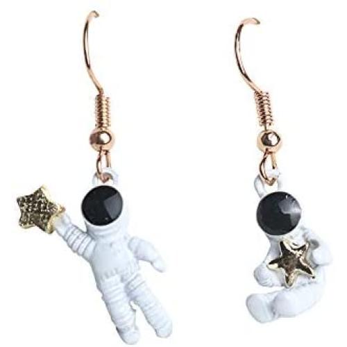 Eiffy Cartoon Asymmetric Astronauts Spaceman Moon Star Plant Dangle Earrings for Women Girls Jewelry