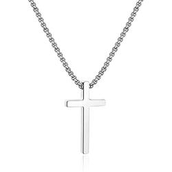 Ursteel Cross Necklace for Men, Silver Black Gold Stainless Steel Cross Pendant Necklace for Men, 16-30 Inches Box Chain