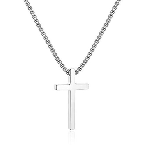 Ursteel Cross Necklace for Men, Silver Black Gold Stainless Steel Cross Pendant Necklace for Men, 16-30 Inches Box Chain