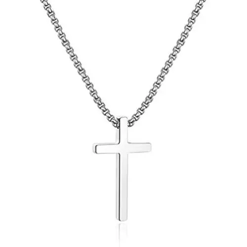 Ursteel Cross Necklace for Men, Silver Black Gold Stainless Steel Cross Pendant Necklace for Men, 16-30 Inches Box Chain Ursteel Cross Necklace for Men, Silver Black Gold Stainless Steel Cross Pendant Necklace for Men, 16-30 Inches Box Chain