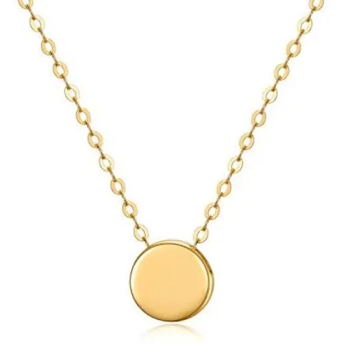 14K Solid Gold Dot Necklace for Women 7mm Round Dot Adjustable Choker Pendant Necklace Fine Jewelry for Her, Wife, Mom, Girls 16''-18''