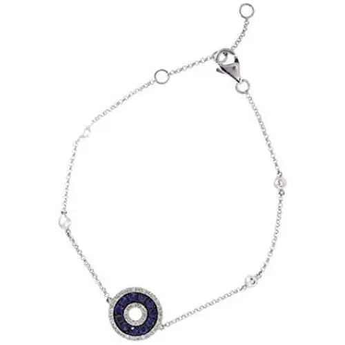 Effy 14K White Gold Sapphire & Black/White Diamond Circle Bracelet, 0.68 TCW