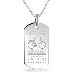 Life is like a bicycle pendant necklace Custom Engraved Charm Keychain Jewelry or Bags