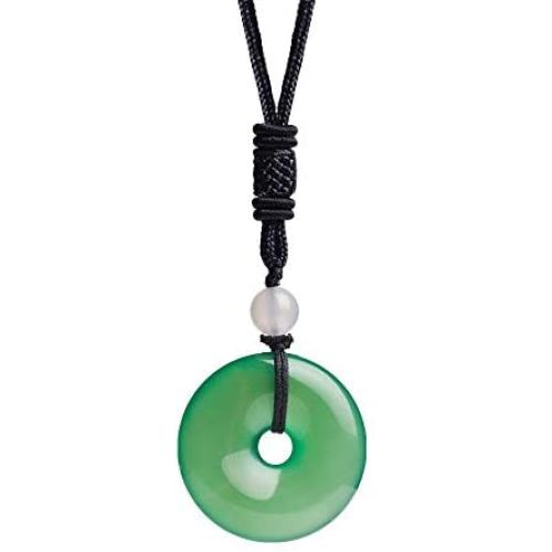 iSTONE Unisex Genuine Round Gemstone 20mm Beads Pendant Necklace with Adjustable Nylon Cord 24 Inch