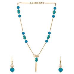 Efulgenz Indian 14 K Gold Plated Blue Faux Pearl Beads Strand Neckalce Earrings Set Fashion Costume Jewelry