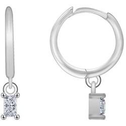 925 Sterling Silver CZ Cubic Zirconia Cartilage Huggie Charm Earring, Round Hoop Dangle Earrings Dainty Fine Jewelry Gifts for Women