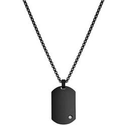 Geoffrey Beene Mens Engraving-Stainless Steel Dog Tag Pendant Necklace with Cubic Zirconia Stone