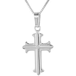 7/8 inch Sterling Silver Cross Fleury Necklace for Women and Men Solid Back Flawless High Polished Finish 0.8mm Box_Chain