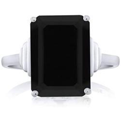 Gem Stone King 925 Sterling Silver Black Onyx Womens Ring (6.60 Cttw Emerald Cut 14X10MM Available 5,6,7,8,9)