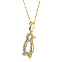 TJD 1/8 Carat Natural Diamond 10K White Gold Baby Penguin Pendant Necklace (H-I Color, I2 Clarity)