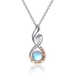 TANGPOET Infinity Necklaces for Women 18K Rose Gold Plated S925 Sterling Silver Moonstone Necklace I Love You More Pendant Jewelry Gift for Teens Mother Daughter 18''